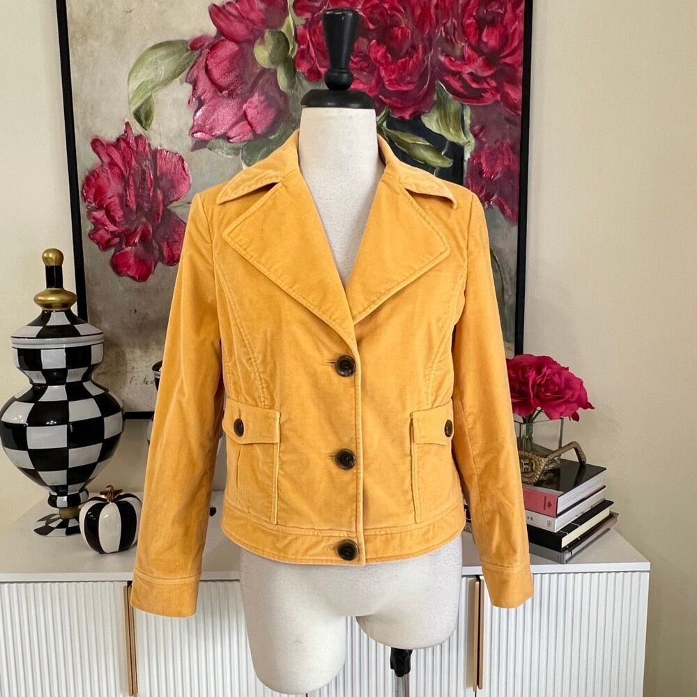 Per Se Women's Fine Cords Silk Blend Button Front Blazer Jacket Yellow Size 6